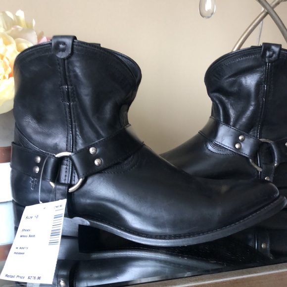 FRYE Wyatt Harness Genuine Black Leather Booties - Picture 2 of 9